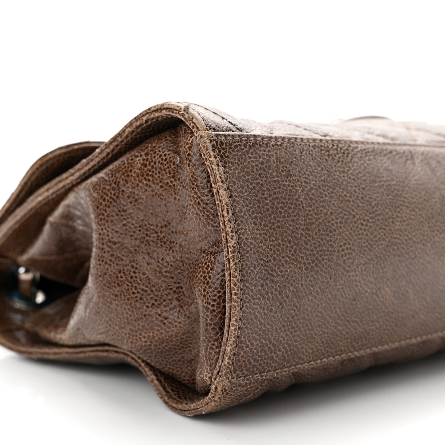Crumpled Grained Calfskin Jumbo CC Crave Flap Brown