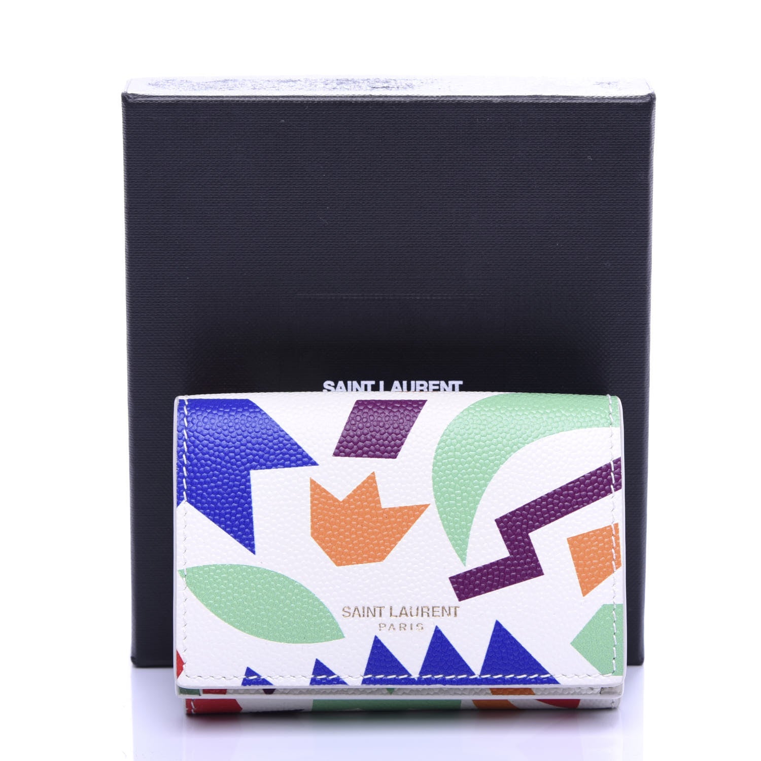 Saint Laurent Grained Calfskin Paris Petite Compact Wallet White Multicolor 7 of 8