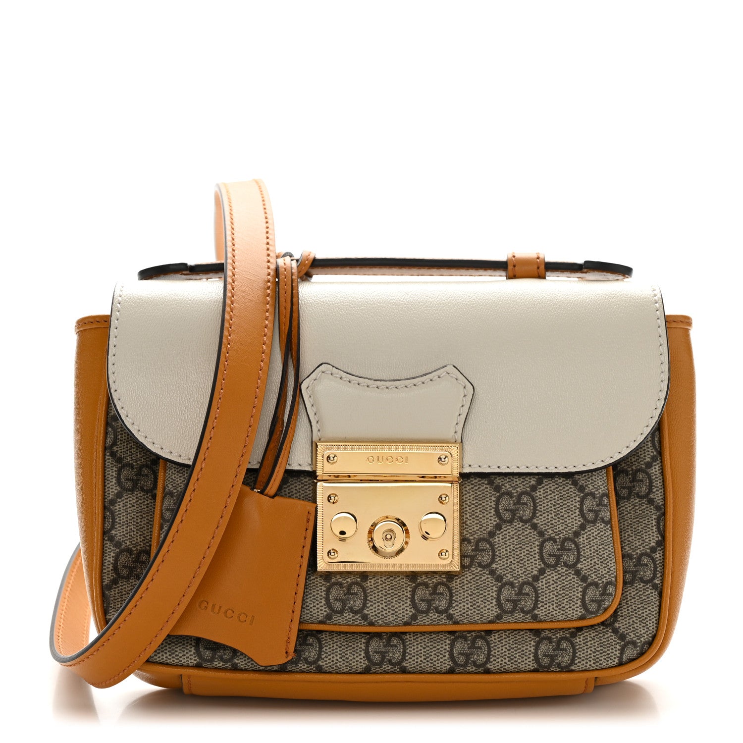Gucci GG Supreme Monogram Calfskin Mini Padlock Flap Pocket Shoulder Bag Beige Mystic White Sun Oil 1 of 11