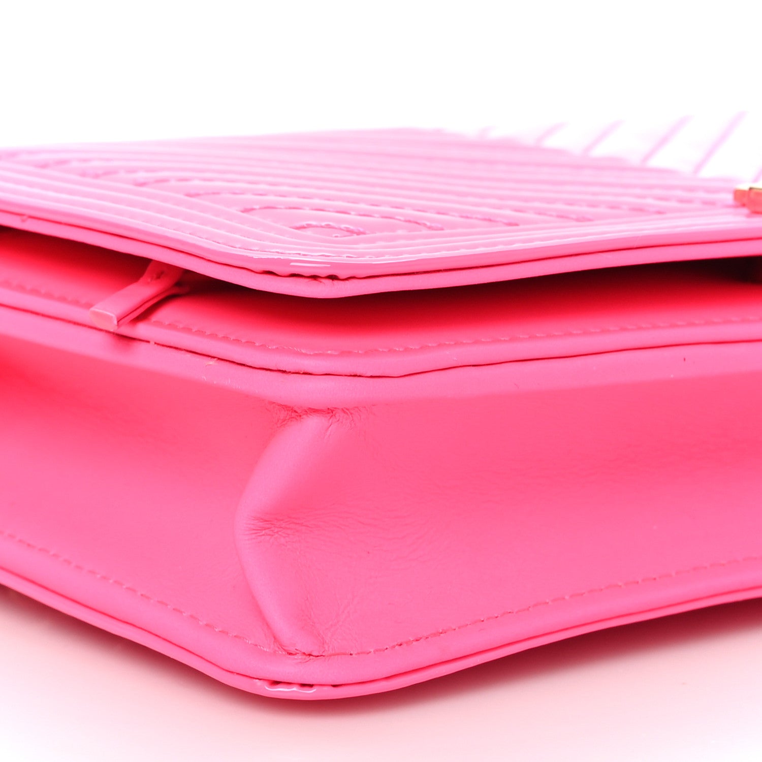Chanel Patent Chevron Quilted Boy Wallet On Chain WOC Rose Pink 10 of 13