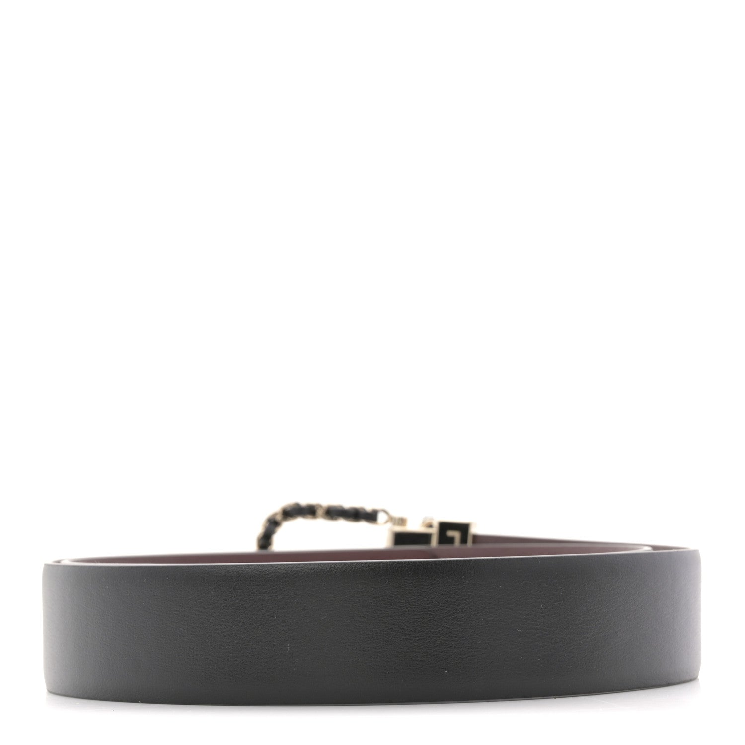 Chanel Calfskin Lambskin Metal Chain Reversible Belt 80 32 Black Burgundy 2 of 6