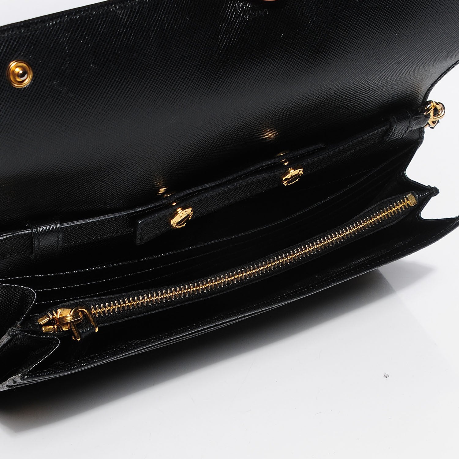 Prada Saffiano Metal Oro Chain Wallet Nero Black 16 of 18