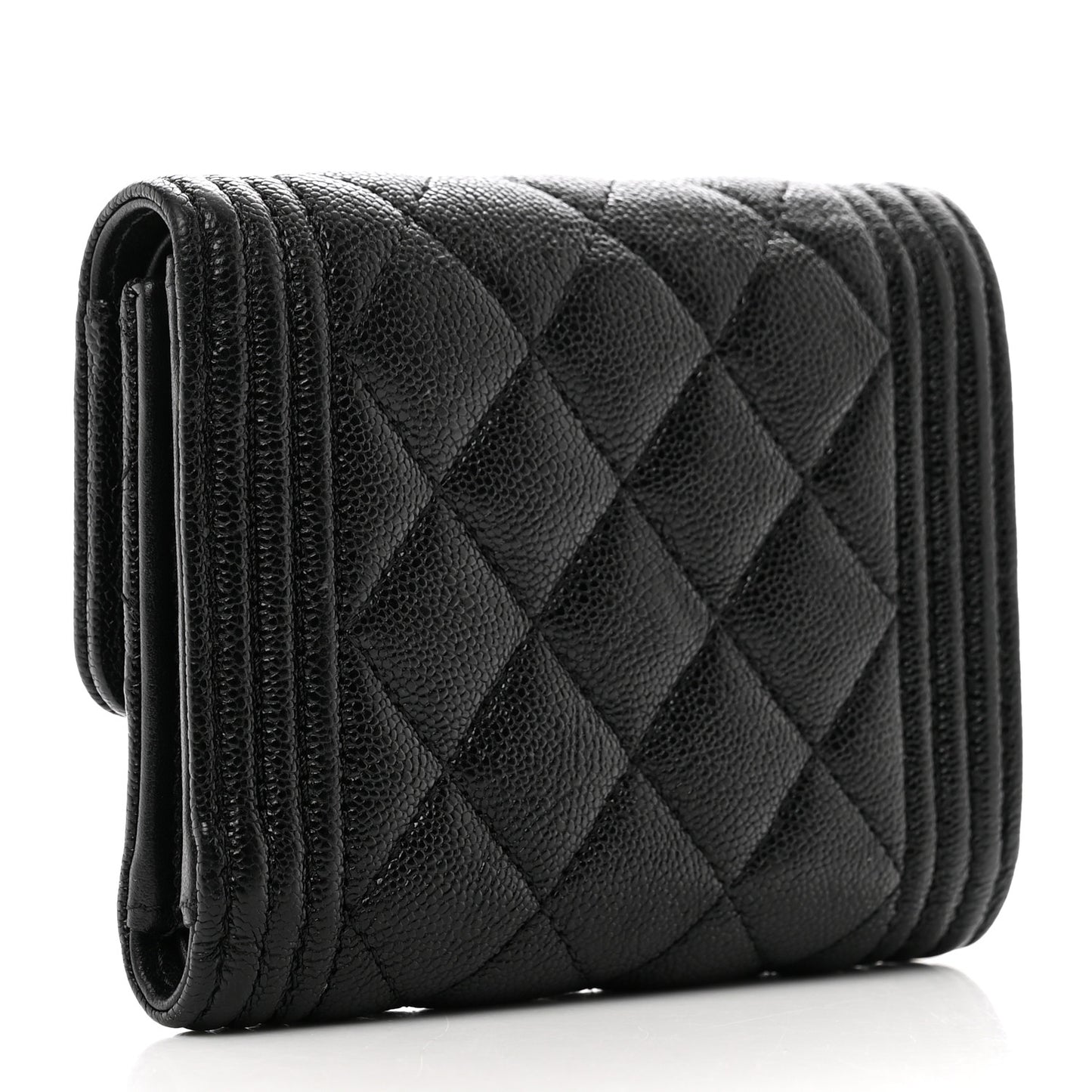 Caviar Quilted Compact Boy Wallet Black