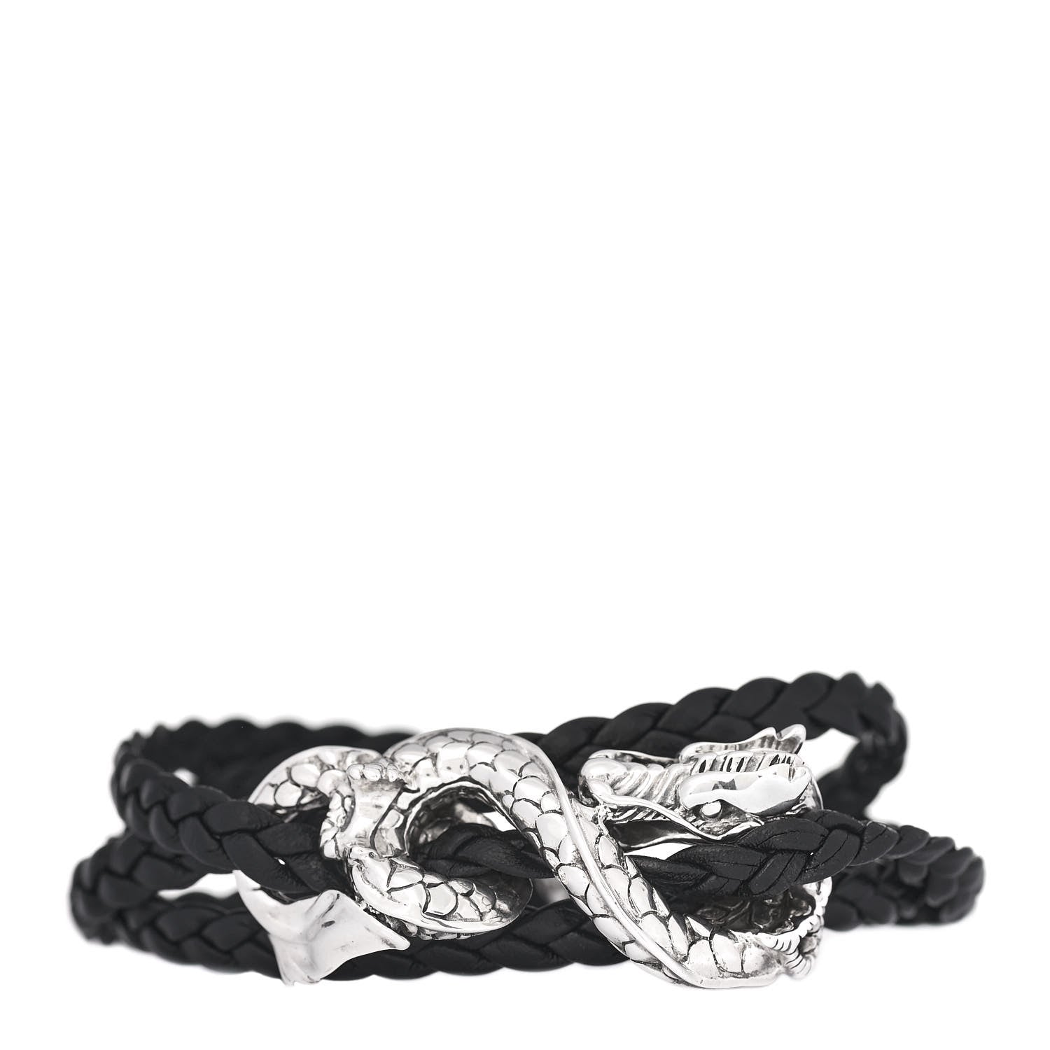 John Hardy Sterling Silver Leather Naga Dragon Triple Wrap Bracelet Black 1 of 5