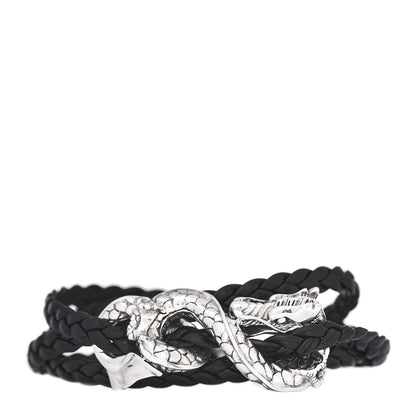 John Hardy Sterling Silver Leather Naga Dragon Triple Wrap Bracelet Black 1 of 5