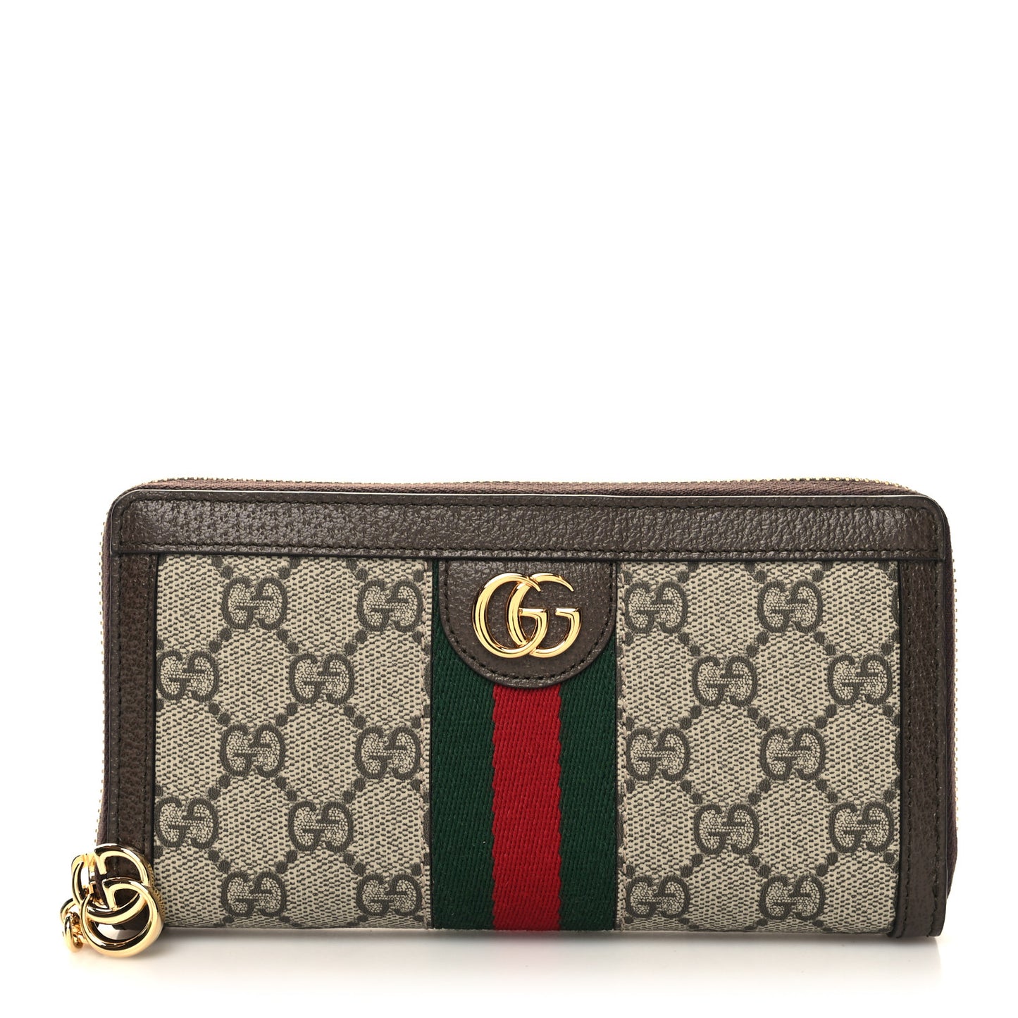 GG Supreme Monogram Web Ophidia Zip Around Wallet Brown