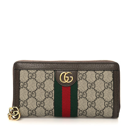 Gucci GG Supreme Monogram Web Ophidia Zip Around Wallet Brown 1 of 9