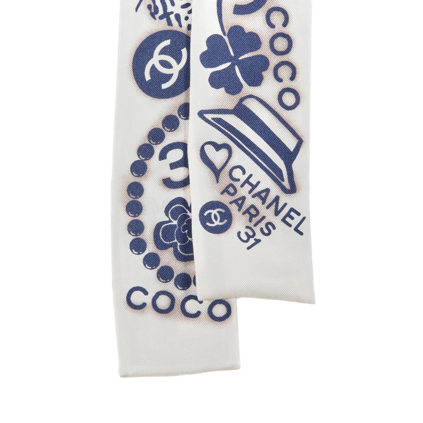 Silk CC Slim Bandeau Scarf White Blue