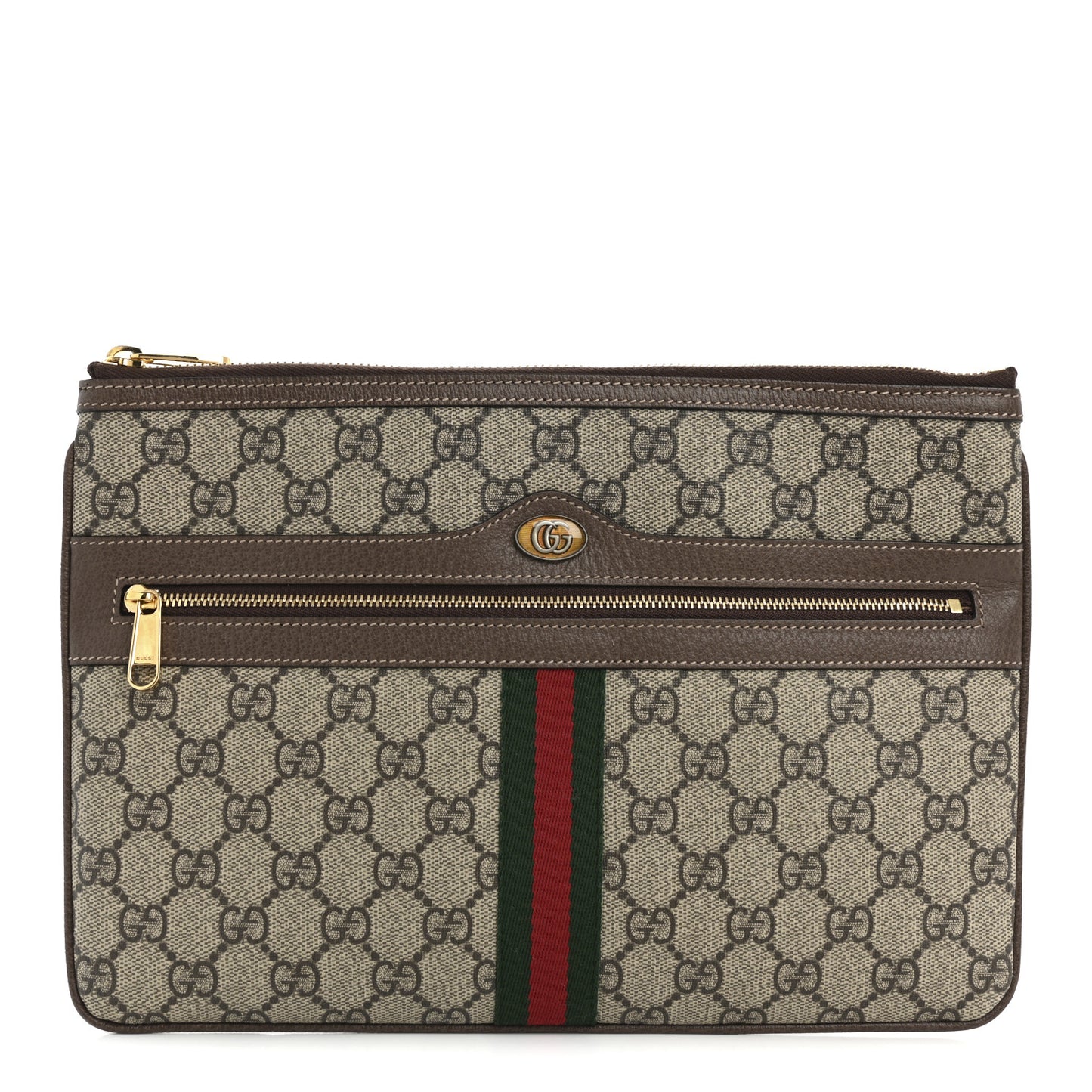 GG Supreme Monogram Large Ophidia Pouch Clutch Brown