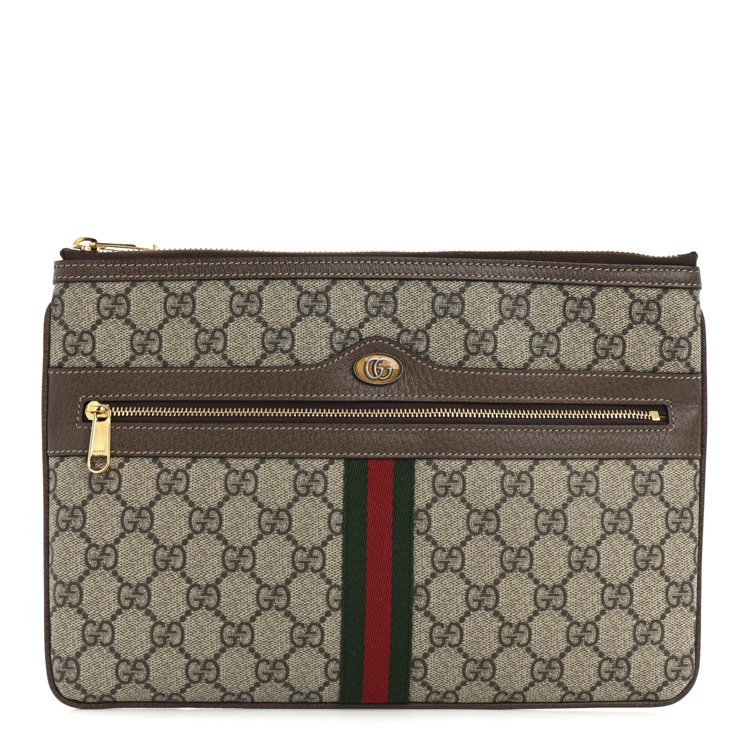 Gucci GG Supreme Monogram Large Ophidia Pouch Clutch Brown 1 of 7