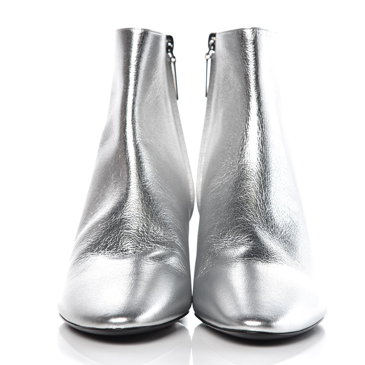 Metallic Calfskin Loulou 50 Ankle Booties 37 Silver