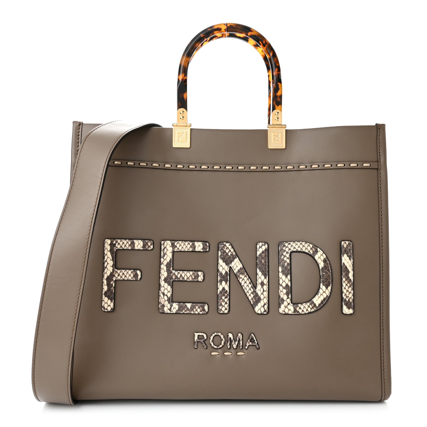 Vitello King Plexiglass Elaphe Python Print Logo Medium Fendi Sunshine Shopper Tote Tartufo Daisy Roccia