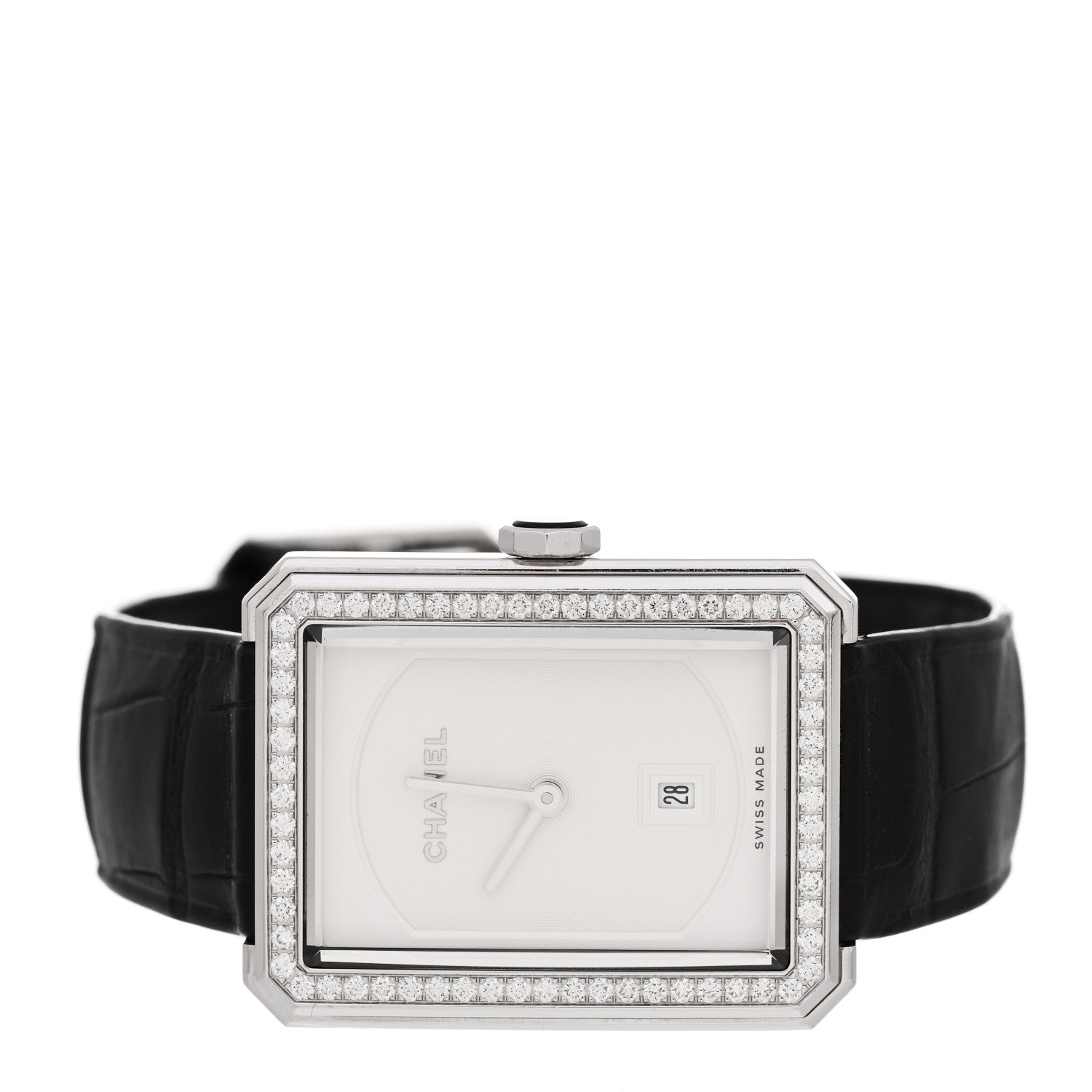 Chanel 18K White Gold Alligator Diamond 26.7mm Boy-Friend Quartz Watch 2 of 5