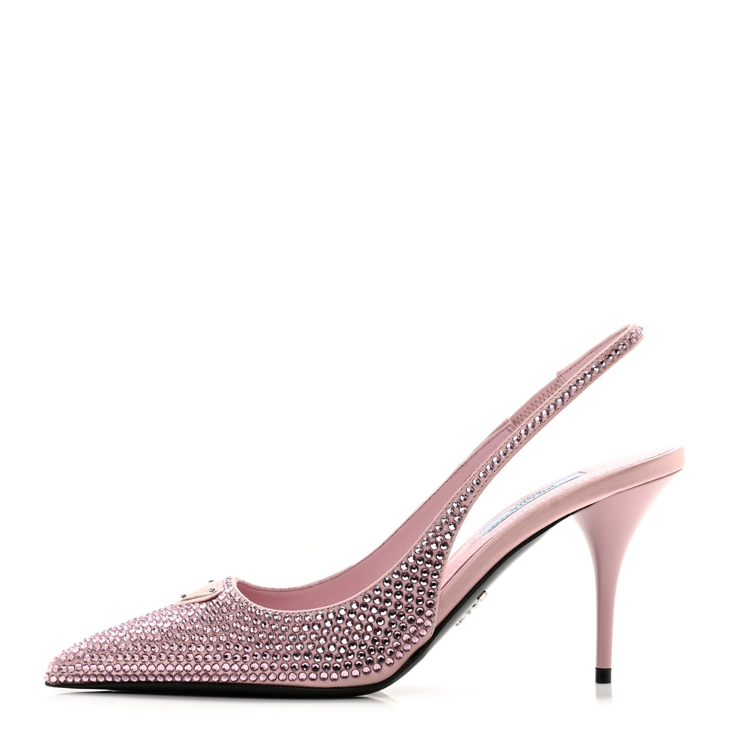 Prada Satin Crystal Triangle Logo 85mm Slingback Pumps 35 Alabastro 1 of 8