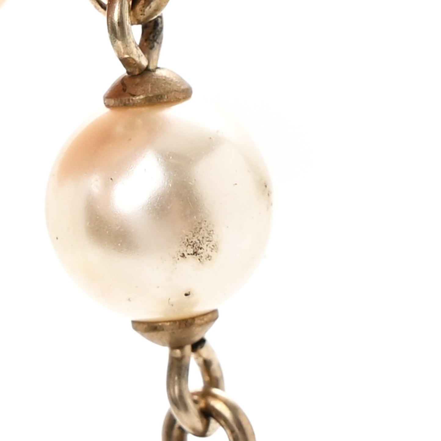 Pearl Crystal Camellia CC Long Necklace Gold