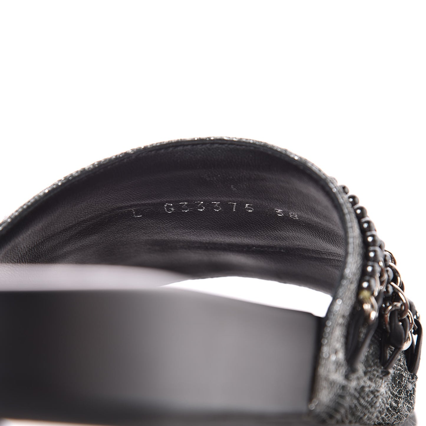 Fantasy Lambskin Pearl Chain Flat Sandals 38 Silver Black