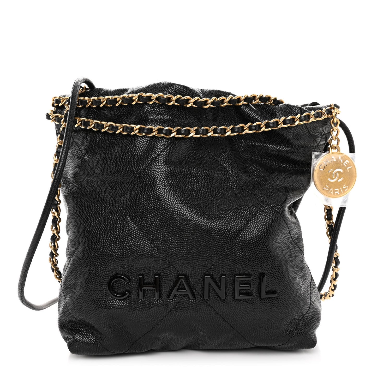 Shiny Caviar Quilted Monochrome Mini Chanel 22 Black