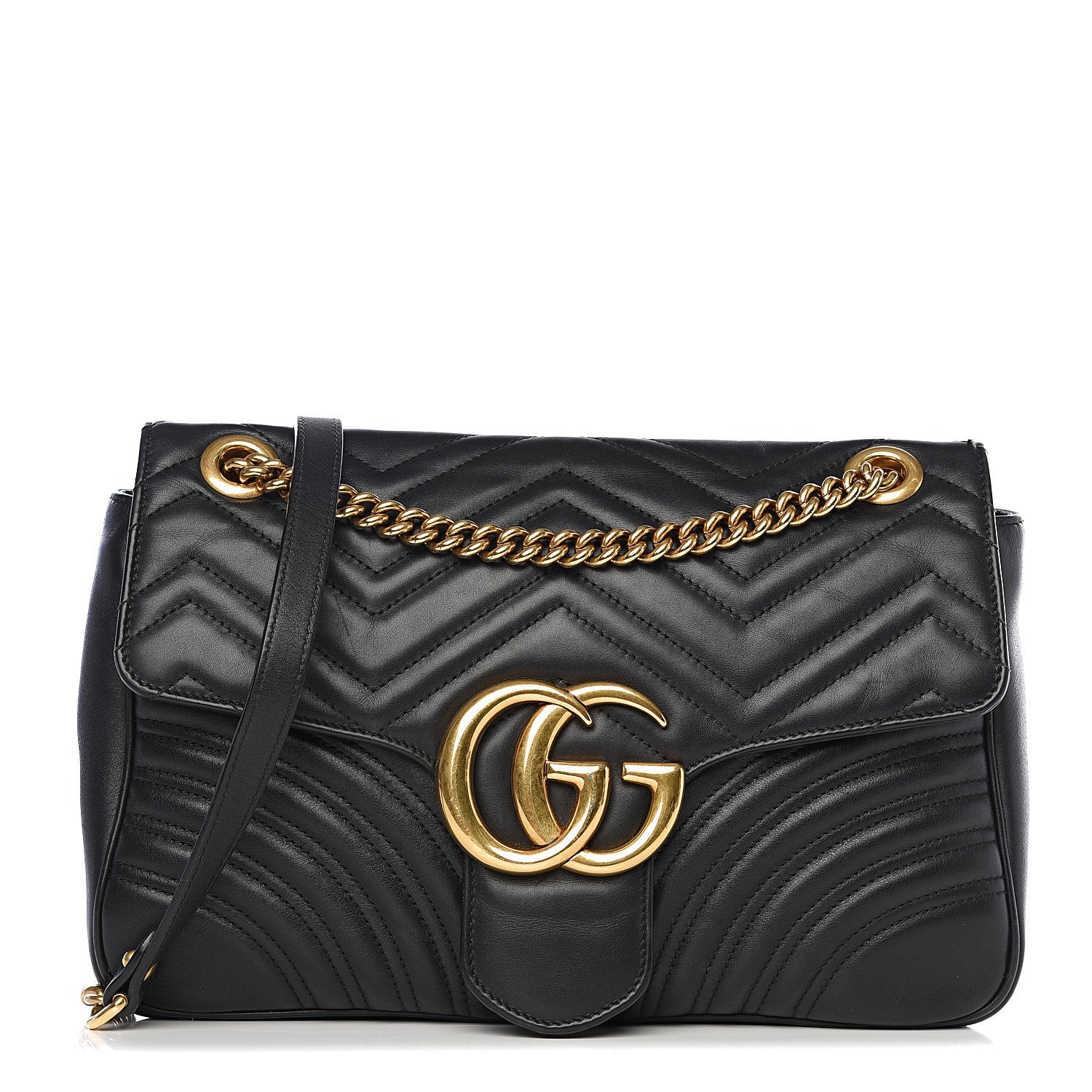Gucci Calfskin Matelasse Medium GG Marmont Shoulder Bag Black 1 of 10
