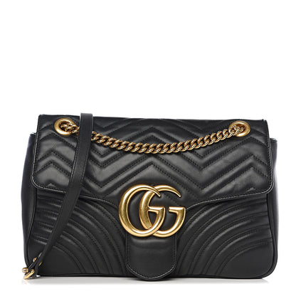Gucci Calfskin Matelasse Medium GG Marmont Shoulder Bag Black 1 of 10