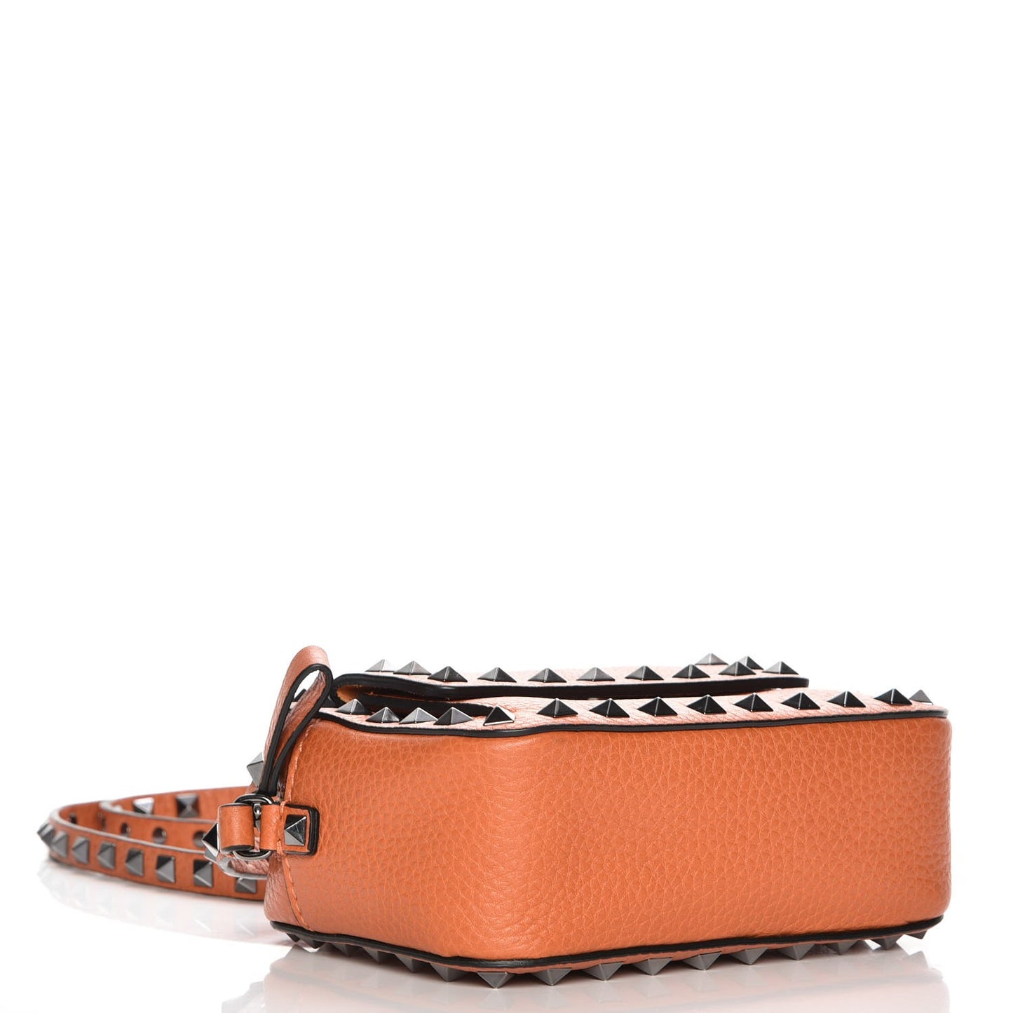 Grained Calfskin Small Rockstud Flap Pocket Camera Crossbody Bag Orange