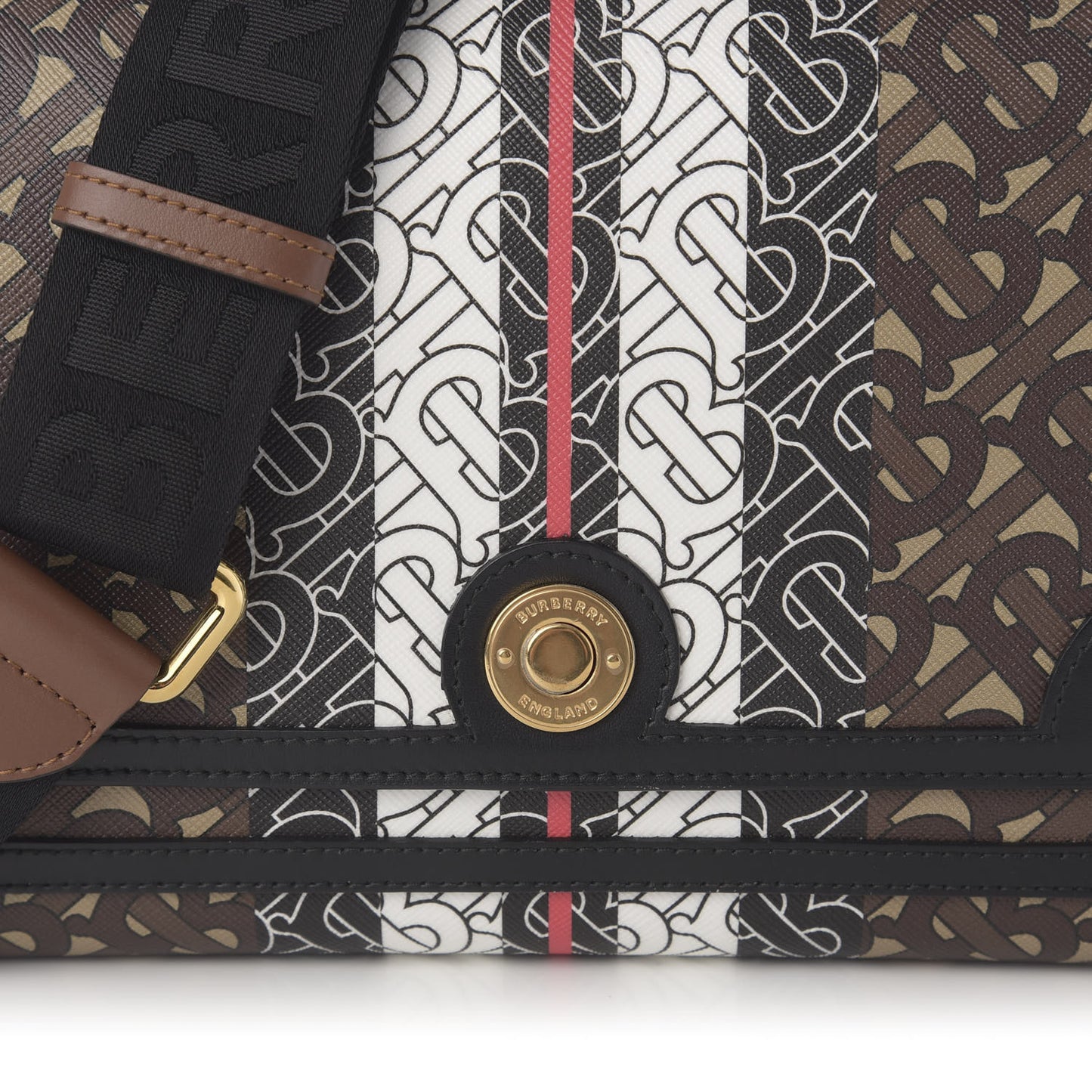 E-Canvas Monogram Stripe Note Crossbody Bag Bridle Brown