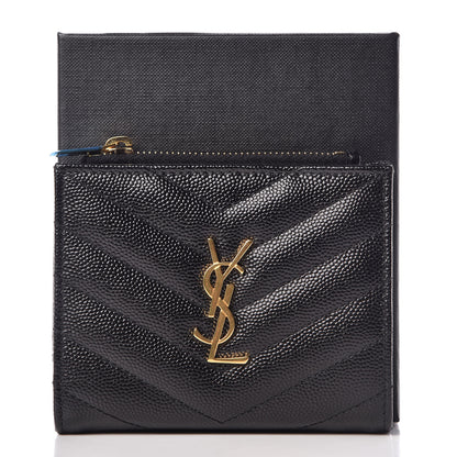 Saint Laurent Grain De Poudre Matelasse Chevron Monogram Zipped Card Case Black 8 of 8