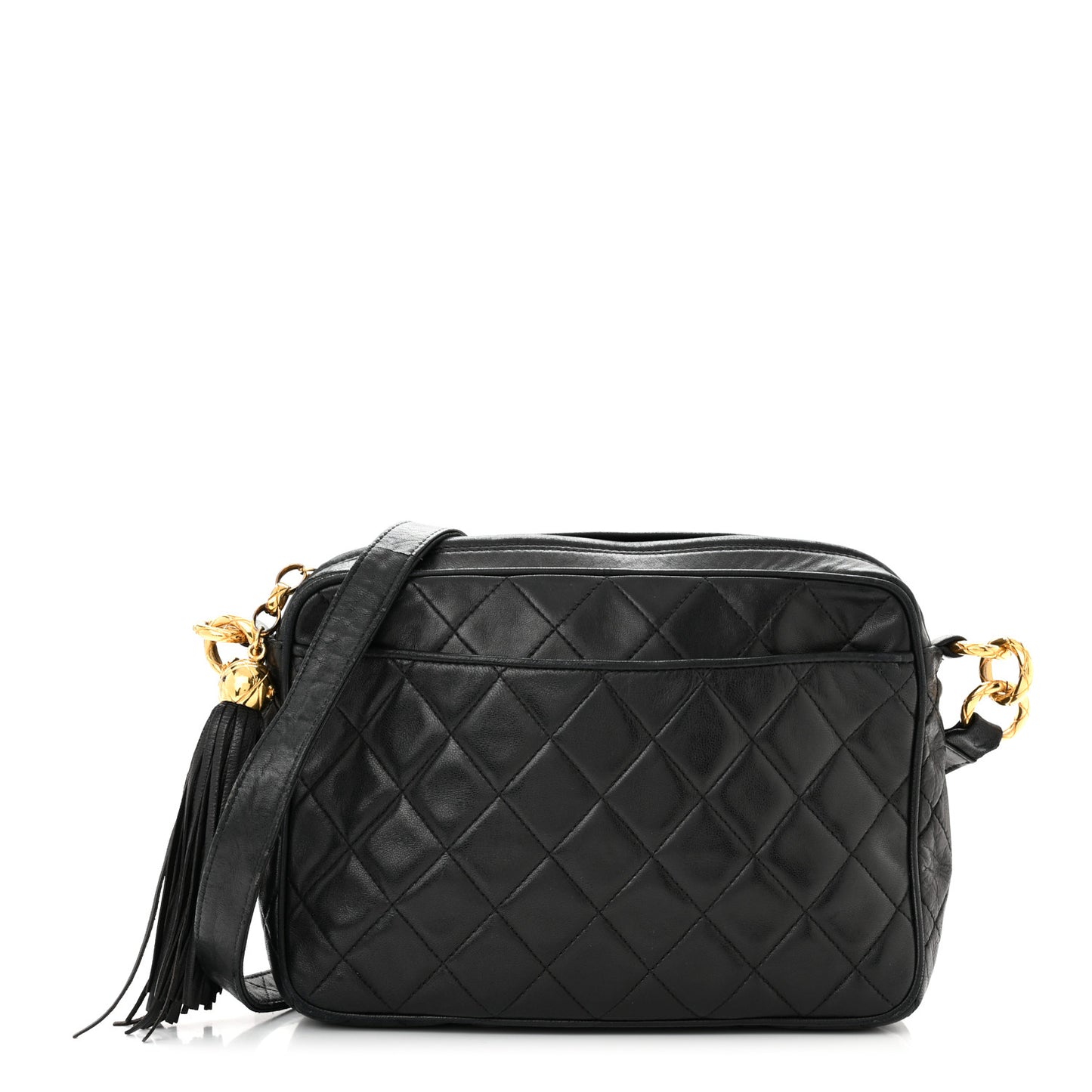 Lambskin Quilted Tassel Camera Case Black