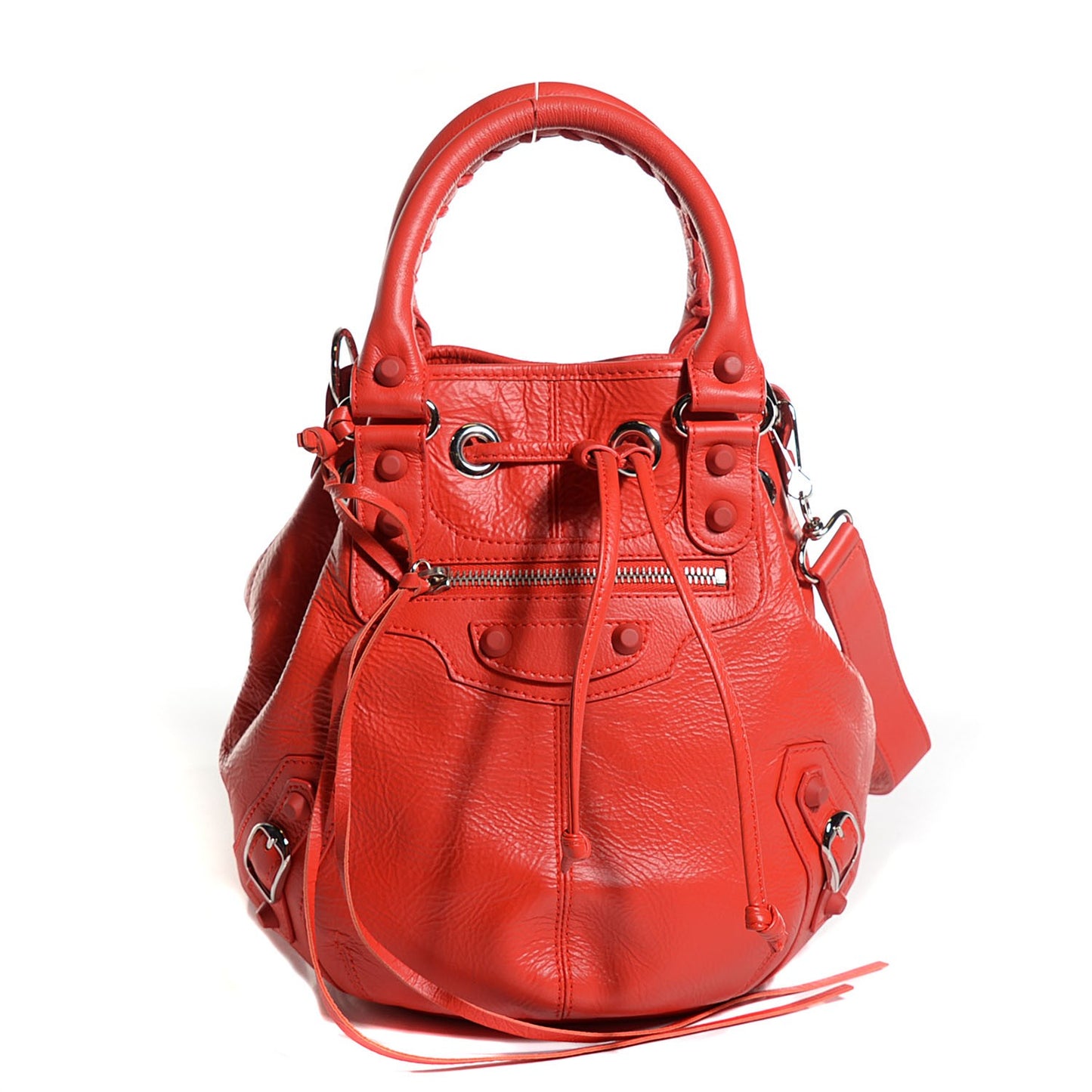 Matte Goatskin Rubber Covered Classic Hardware Mini Pompon Rouge Coquelicot Rouge Braise