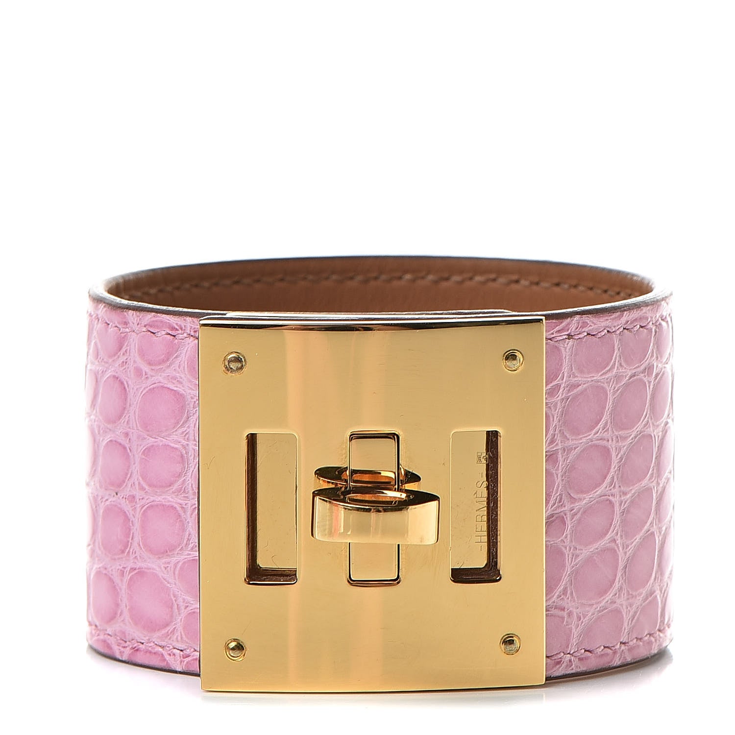 Hermes Matte Alligator Kelly Dog Bracelet T2 5P Pink 1 of 7