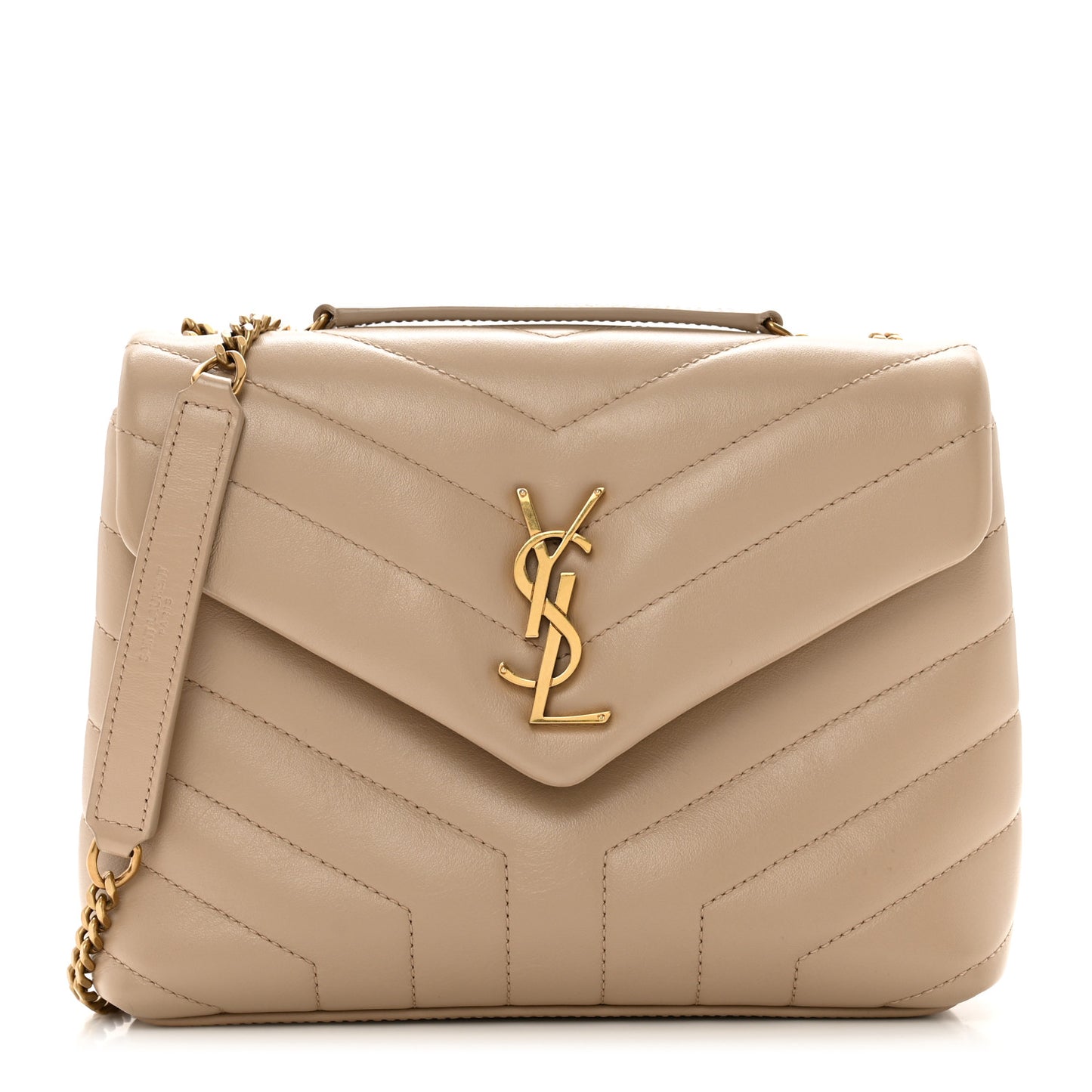 Calfskin Y Quilted Monogram Small Loulou Chain Satchel Dark Beige