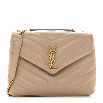 Saint Laurent Calfskin Y Quilted Monogram Small Loulou Chain Satchel Dark Beige 1 of 11