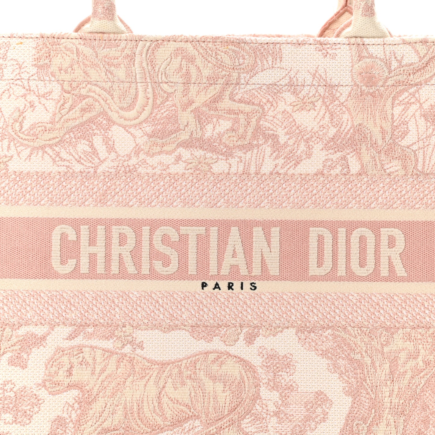 Canvas Toile De Jouy Embroidered Medium Book Tote Pink
