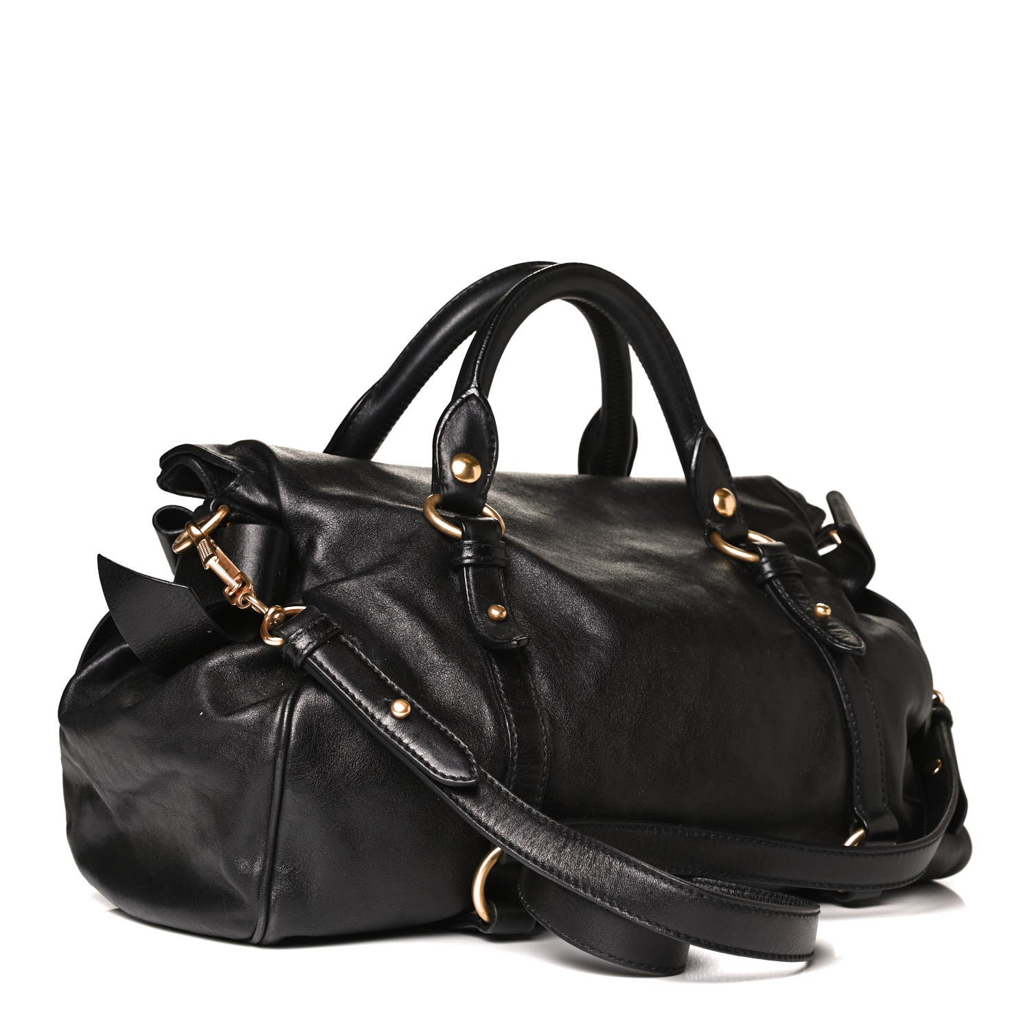 Miu Miu Vitello Lux Bow Tote Black 2 of 13