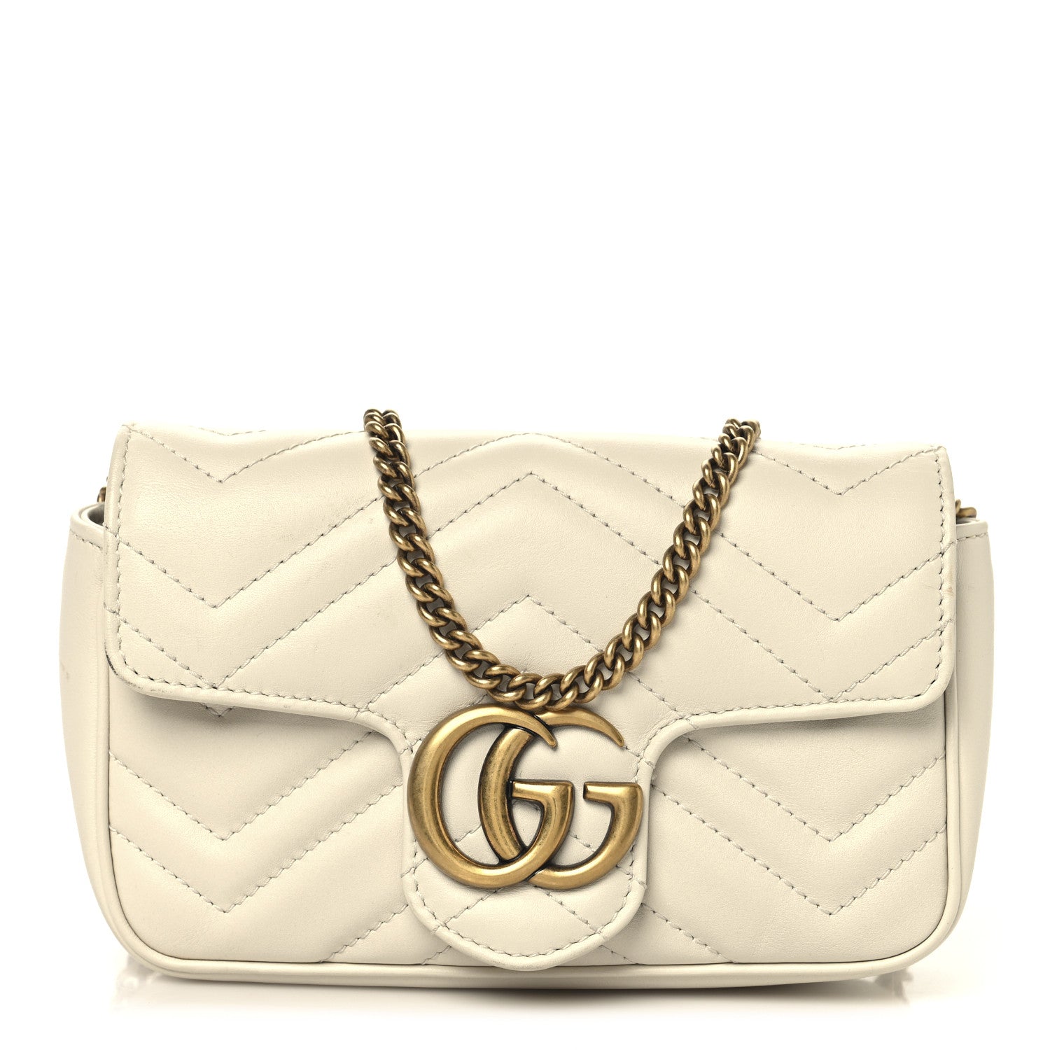 Gucci Calfskin Matelasse Super Mini GG Marmont Shoulder Bag White 1 of 12