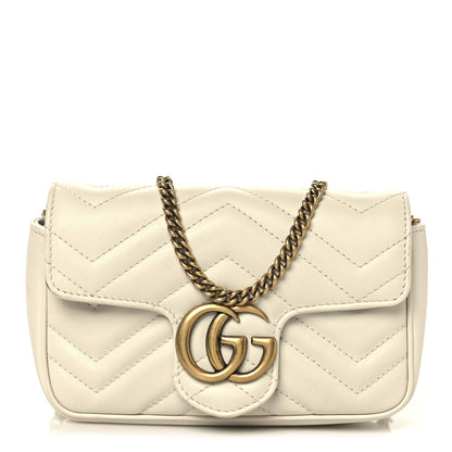 Gucci Calfskin Matelasse Super Mini GG Marmont Shoulder Bag White 1 of 12