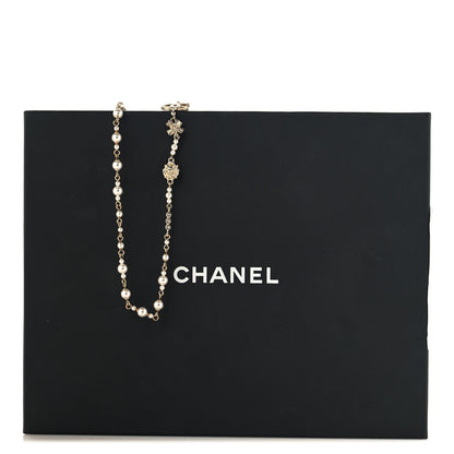 Chanel Pearl Crystal Graduated CC No.5 Perfume Bottle Flower Long Necklace Gold White 5 of 5