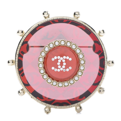 Chanel Resin Crystal Pearl CC Brooch Red Gold 1 of 5