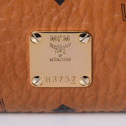 MCM Visetos Small Kathy Double Zip Tote Cognac Black 9 of 20
