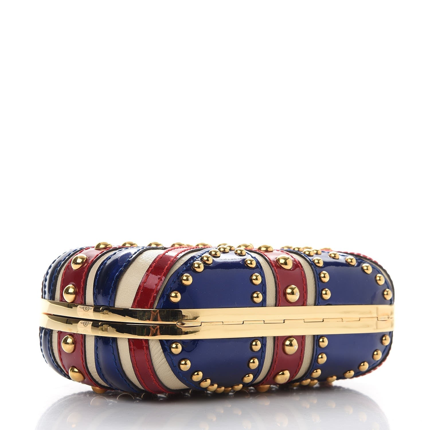 Alexander McQueen Patent Calfskin Studded Britannia Skull Box Clutch Red Blue 4 of 7