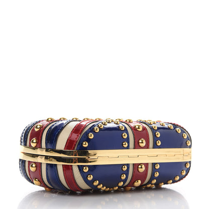 Alexander McQueen Patent Calfskin Studded Britannia Skull Box Clutch Red Blue 4 of 7
