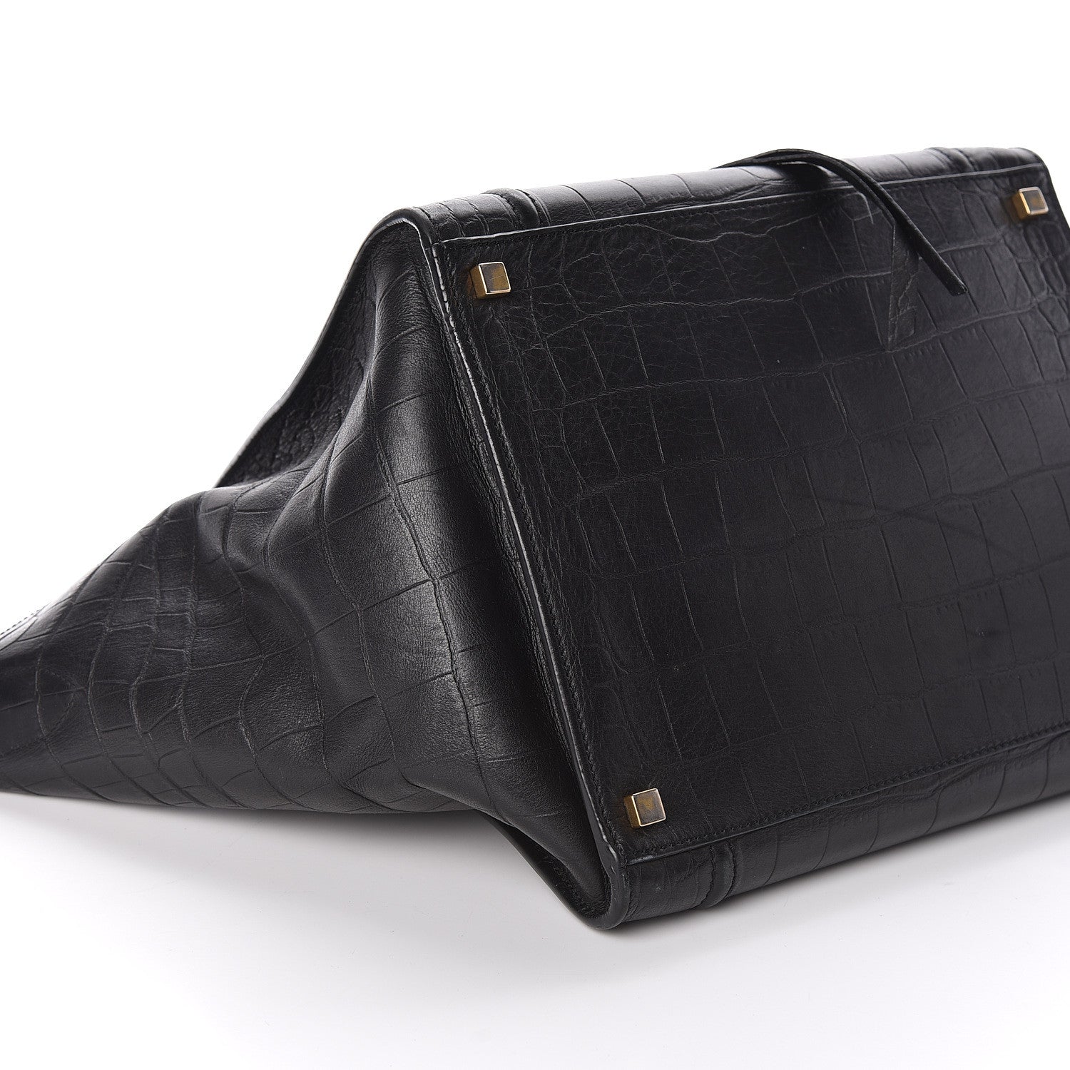 Celine Crocodile Embossed Calfskin Medium Phantom Luggage Black 5 of 10