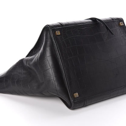 Celine Crocodile Embossed Calfskin Medium Phantom Luggage Black 5 of 10