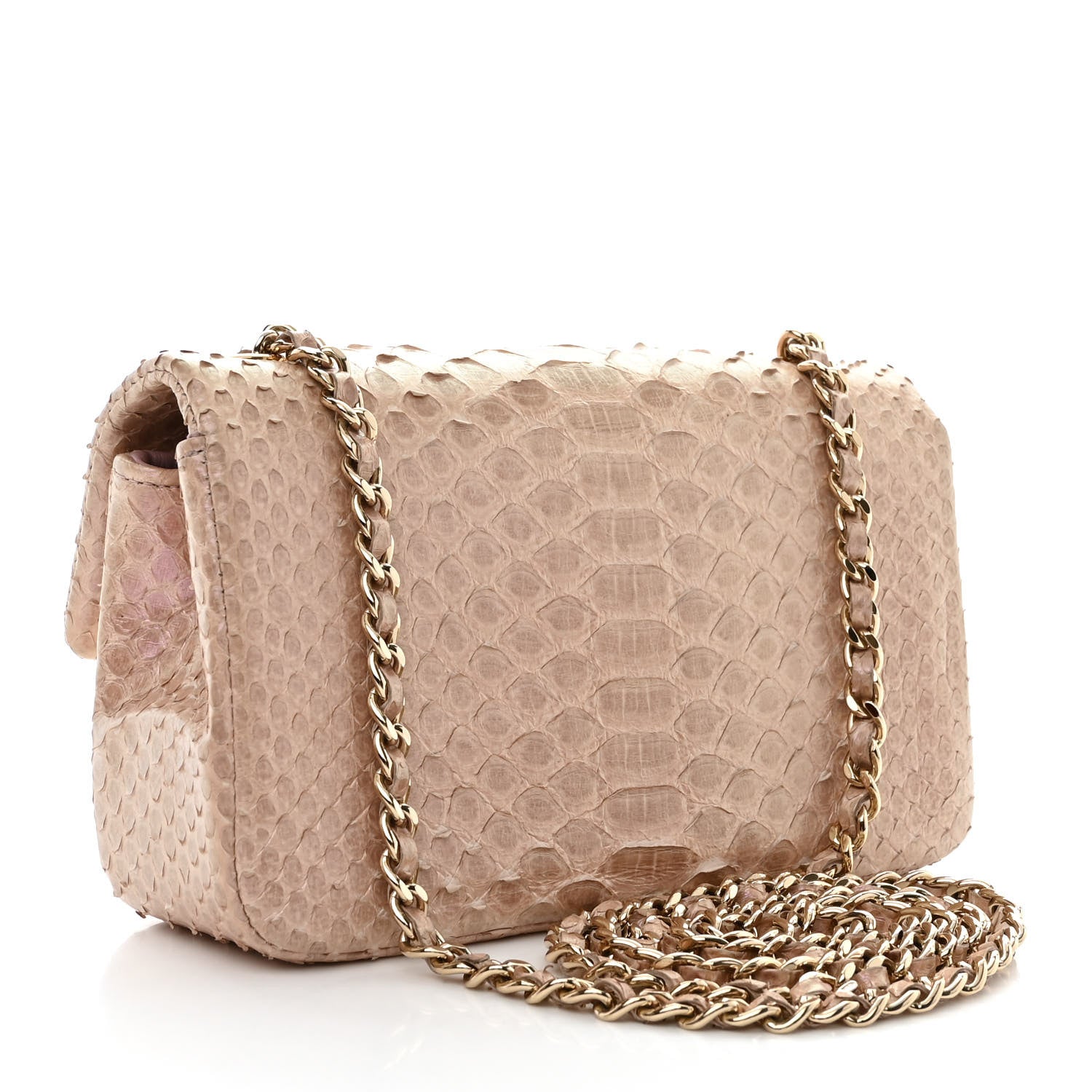 Chanel Metallic Snakeskin Extra Mini Rectangular Flap Pink 3 of 10