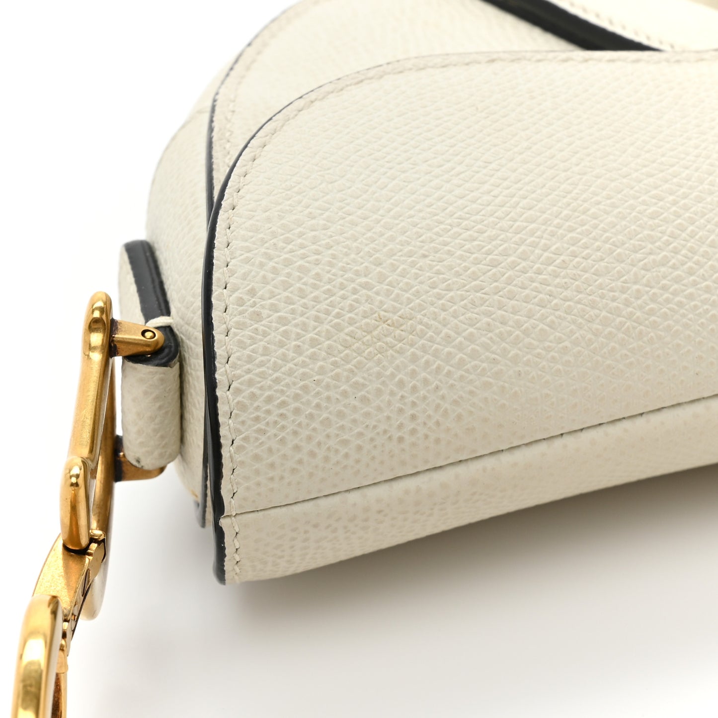 Grained Calfskin Mini Saddle Bag White