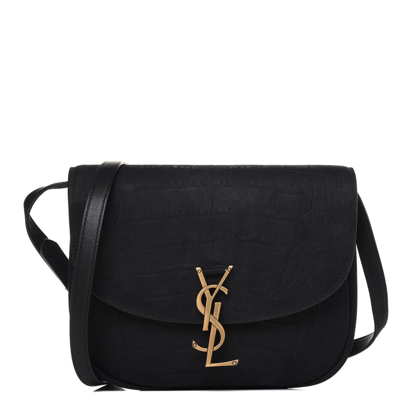 Crocodile Embossed Monogram Nubuck Medium Kaia Satchel Black