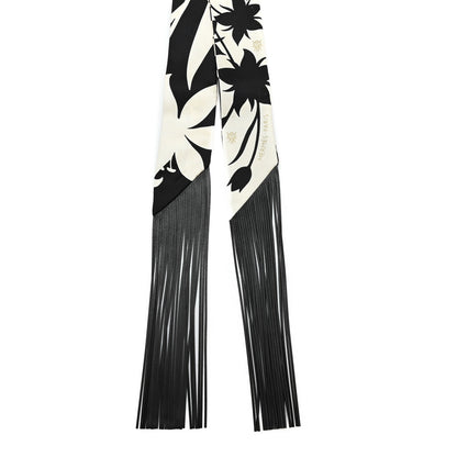 Hermes Silk Calfskin Bouquet Final Fringed Twilly Creme Black 2 of 3
