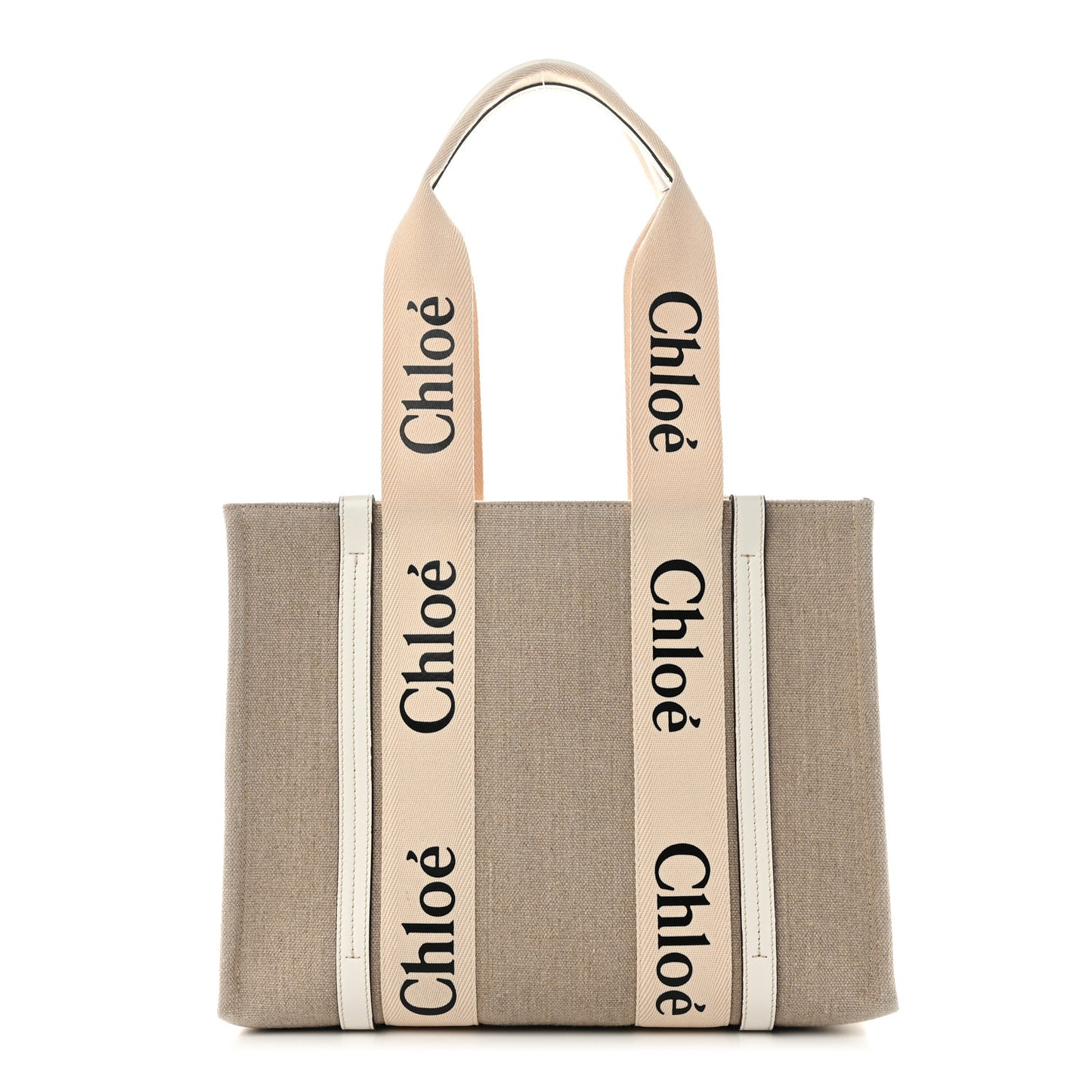 Linen Calfskin Medium Woody Ribbon Tote White
