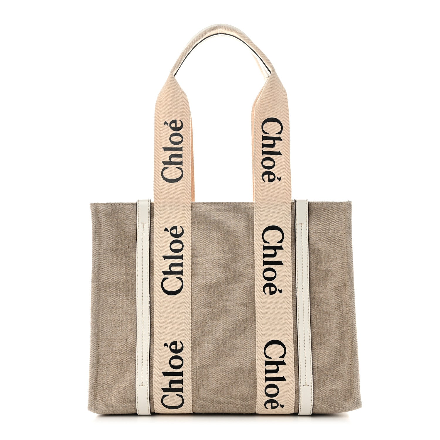 Chloe Linen Calfskin Medium Woody Ribbon Tote White 1 of 12