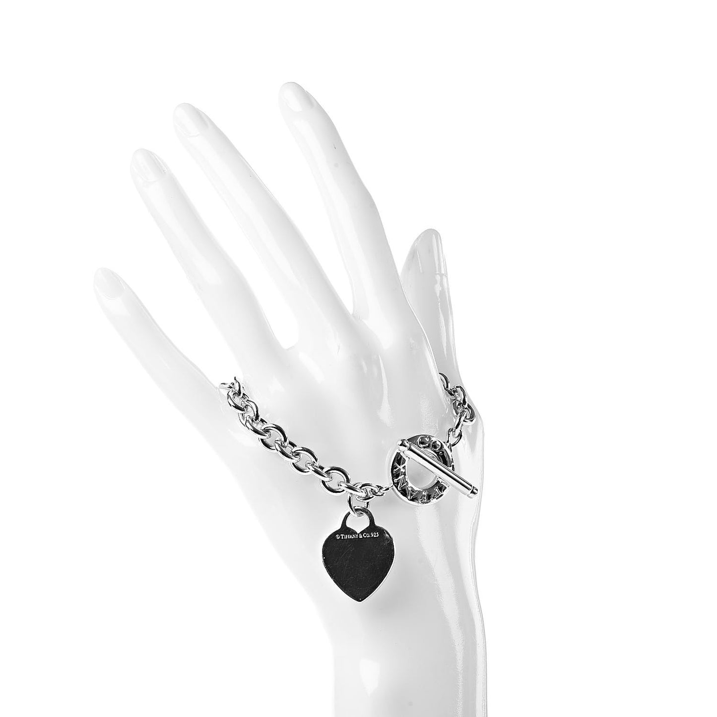 Sterling Silver Heart Tag Toggle Bracelet