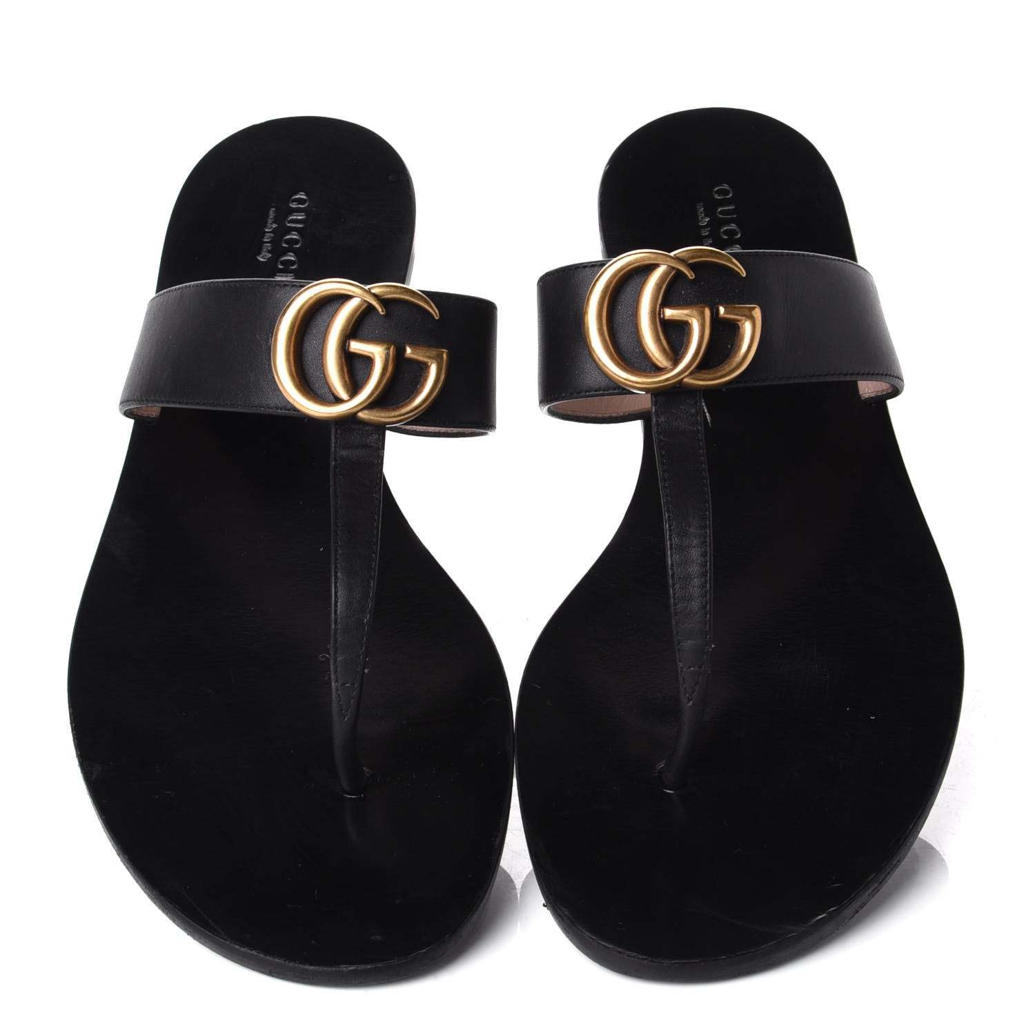 Gucci Calfskin GG Marmont Thong Sandals 38.5 Black 5 of 9